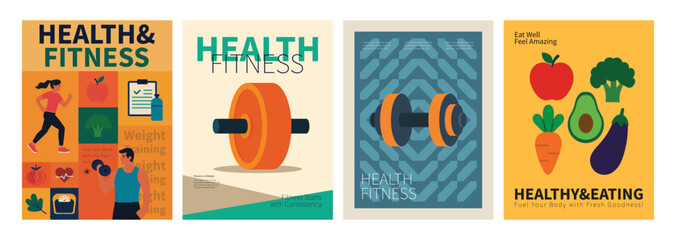 Healthy & Fitness: A vibrant collection of health and fitness posters showcases a variety of elements. From exercise and nutrition to the importance of healthy eating and a fit lifestyle.
