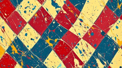 Colorful Diamond Pattern with Splatter Effects in a Unique Abstract Design