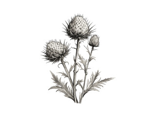 Vintage Floral Globe Thistle Sketch, retro botanical style, flower engraving, nature print, hand-drawn art, black sketch, floral illustration, nature decor, antique botanical art