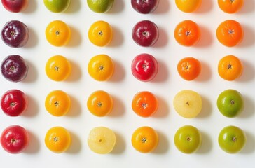 Fototapeta premium Artistic overhead shot of assorted colorful fruits laid out