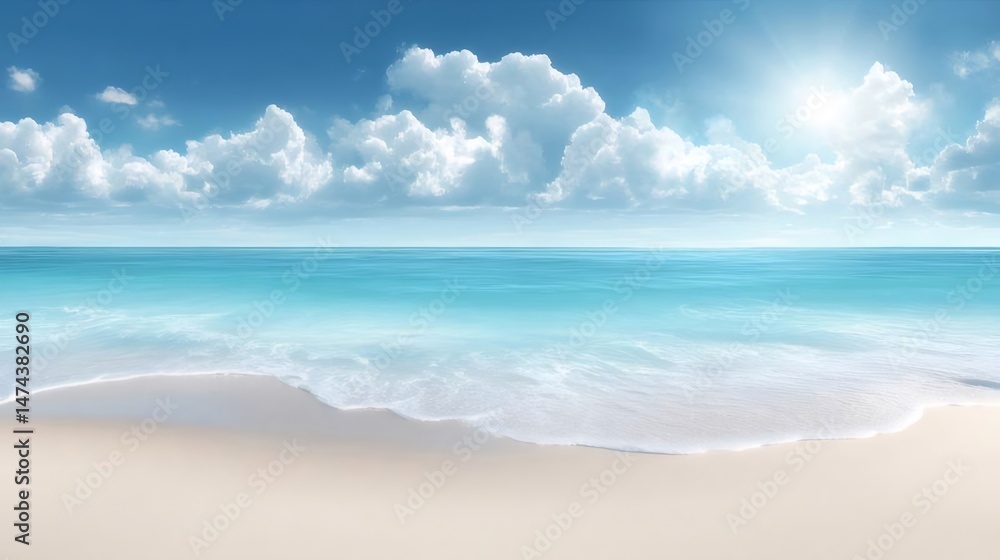 Aufkleber 晴れた日のターコイズブルーの海と白い砂浜 太陽が輝く夏のビーチの風景