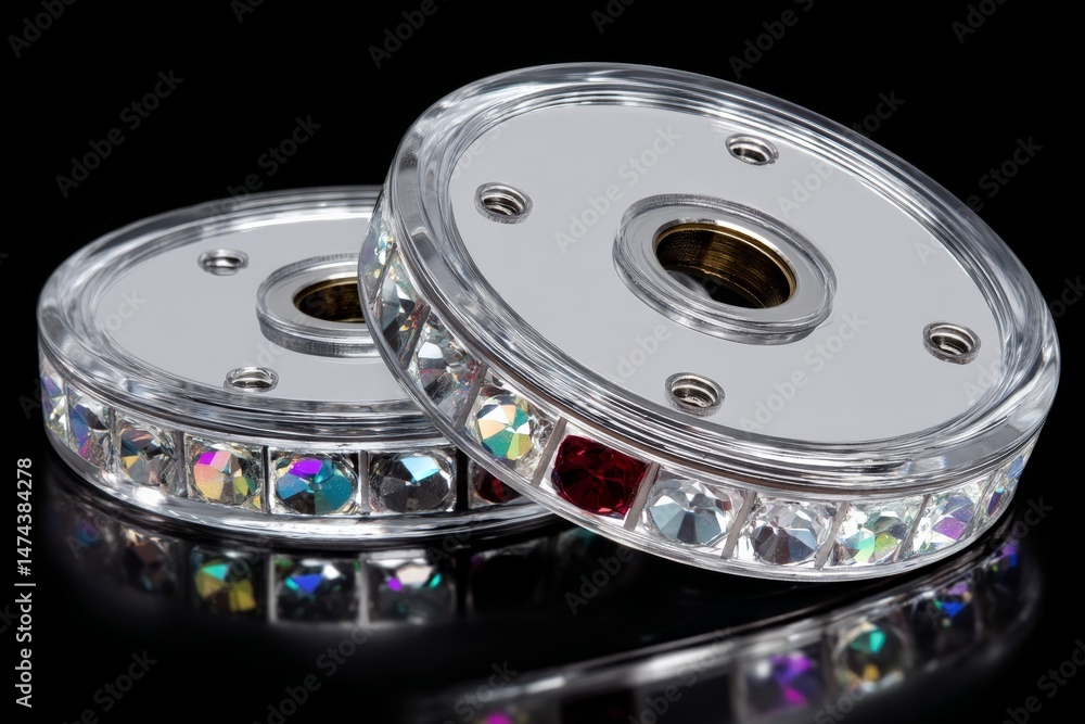 Aufkleber decorative crystal disc weights placed on a dark surface showcasing sparkling gems and intricate des