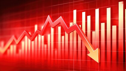 Fototapeta premium Red stock market crash chart symbolizes financial loss and economic downturn. The concept is of finance, investment, recession, and economic crisis.