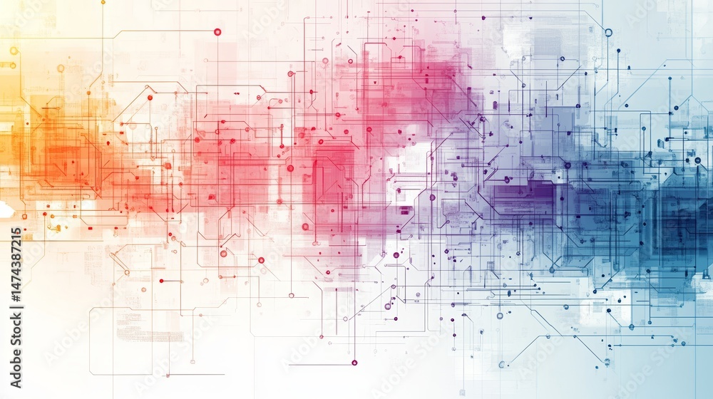 Aufkleber abstract technological network connecting lines with vibrant color gradient