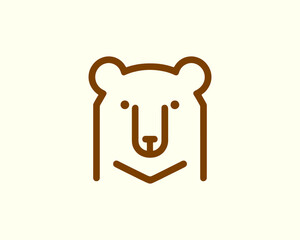 Bear logo clean flat design with line art outline