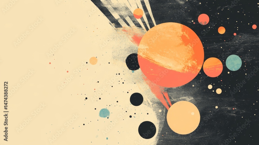 Poster cosmic harmony: abstract planetary system with delicate textural elements