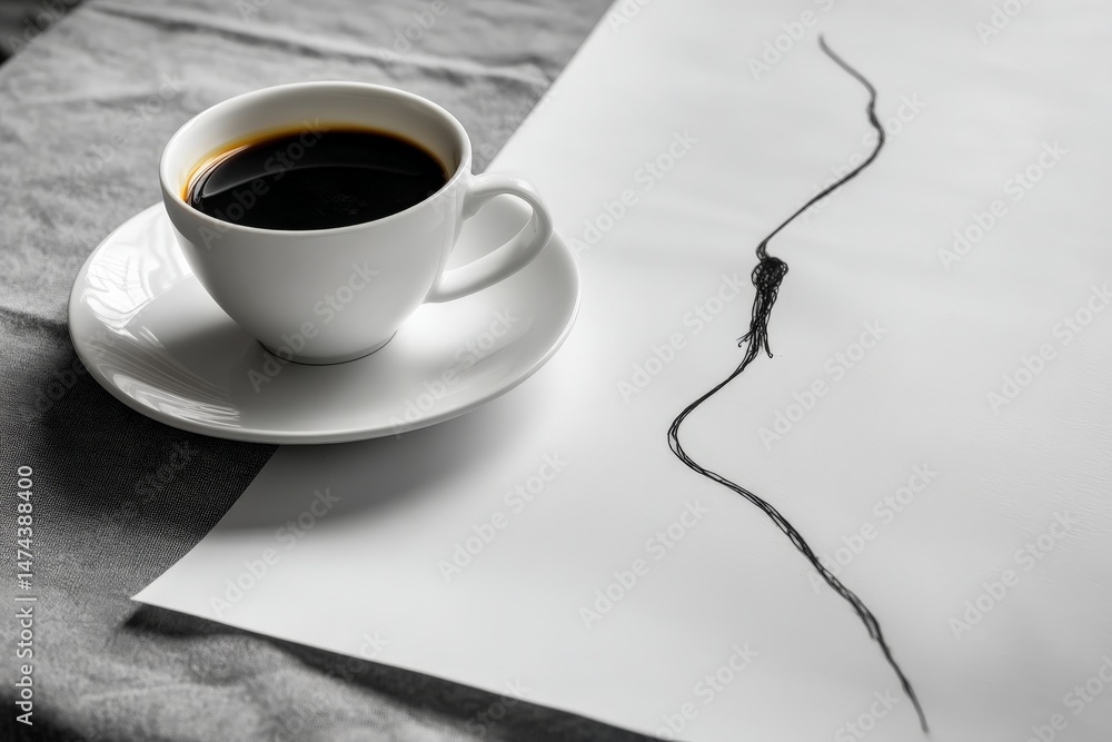 Aufkleber coffee served alongside a minimalist line drawing on white paper in a cozy setting during the aftern