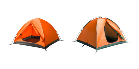 Set of Orange camping tent open isolated on transparent background, Cut out