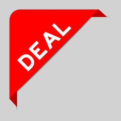 Red color of corner label banner with word deal on gray background