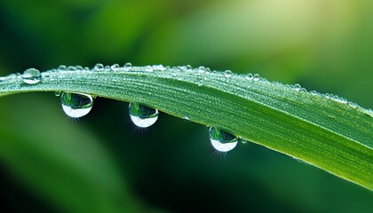 dew drops on a green leaf