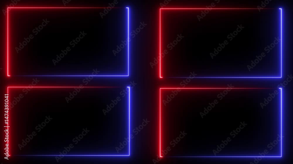 Poster glowing neon rectangle border frame in the shape rectangle and black color background.