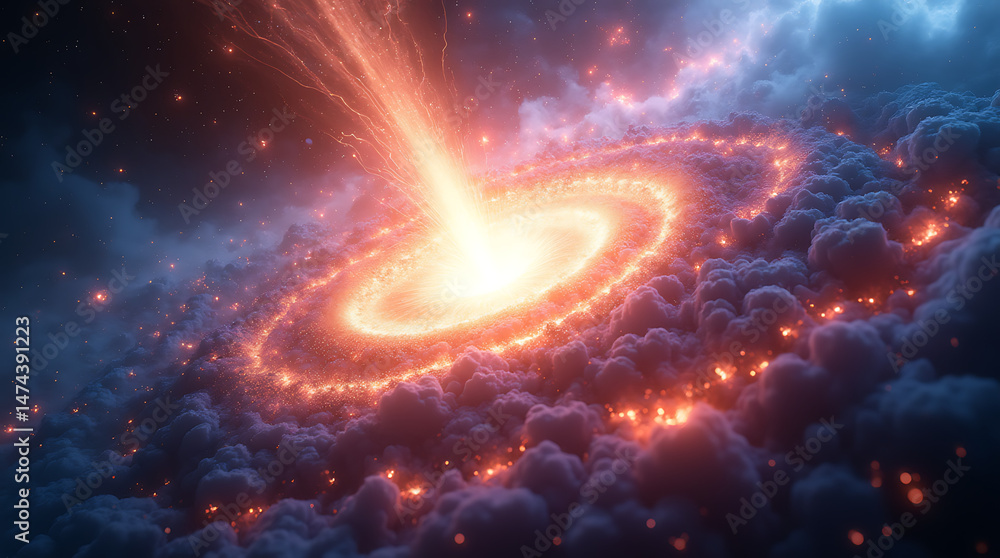 Wall mural cosmic collision event between a black hole and a planet