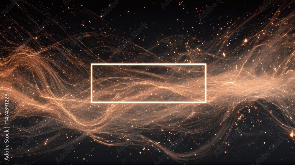 Poster swirling lines of data and shimmering particles form an abstract representation of energy and motion