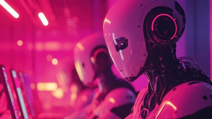 A team of AI workers engaged in content creation, using advanced algorithms to generate news articles, social media posts, and blog entries based on current events and trends.