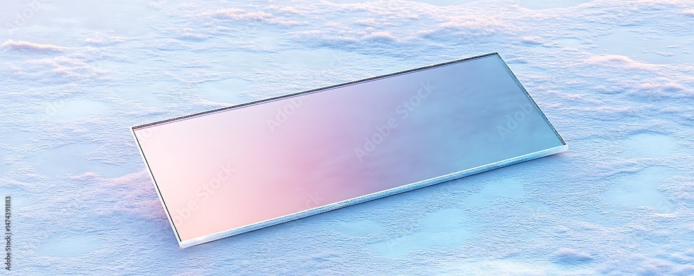 Fototapete a rectangular mirror with frosted edges subtly reflecting cold colors isolated on a pale icy surface