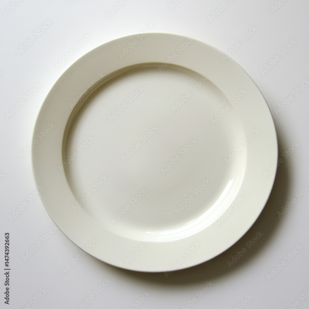 Poster minimalist cream plate on white background overhead shot for food presentation and table setting con