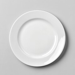 Minimalist white plate on gray background overhead studio shot for food photography and restaurant menu design with clean aesthetic and simplicity
