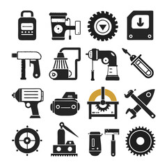 Collection of stylized tool icons in minimalist flat design