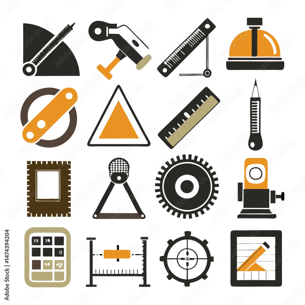 Poster vector graphics array of drafting design and measuring tools