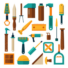 Flat design illustration of various tools on white background