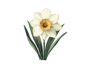 Antique engraving style, vintage botanical art print, daffodil flower, hand-drawn sketch, nature spring bloom, floral decor, trendy illustration, black sketch, daffodil summer flower