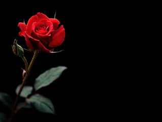 Naklejka premium Elegant red rose blossom against black backdrop close up studio shot romantic gesture floral beauty