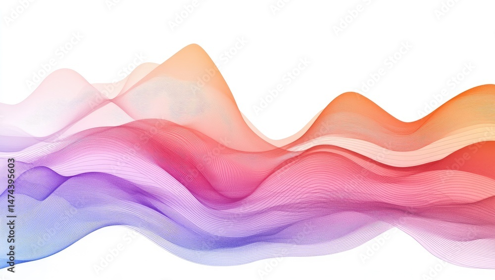Poster abstract flowing waves of vibrant color. a smooth, ethereal design of layered, translucent curves in