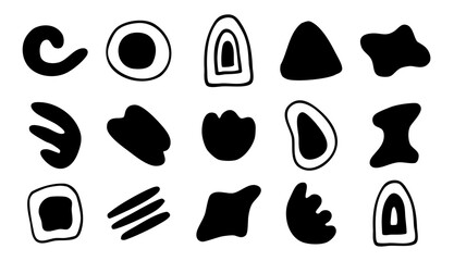Hand drawn organic shapes. Vector black and white geometric shapes. Organic freeform flat shapes. Vector illustration on white background.