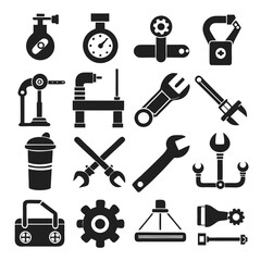 Fototapeta premium Black and white illustration of mechanical tools and devices