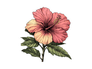 Black sketch, hibiscus flower bloom engraving, vintage tropical floral decor, hand-drawn plant illustration, spring and summer garden print, antique retro style, botanical trendy art © Vintage Studio