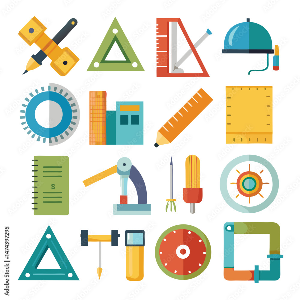 Poster flat design set of architect tools and building elements