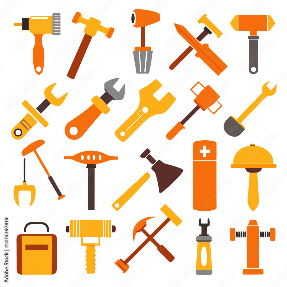 Poster assortment of simple vector tool icons on white background