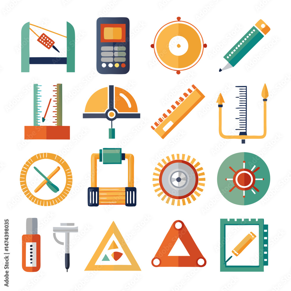 Poster flat vector building and architectural tools design assortment display