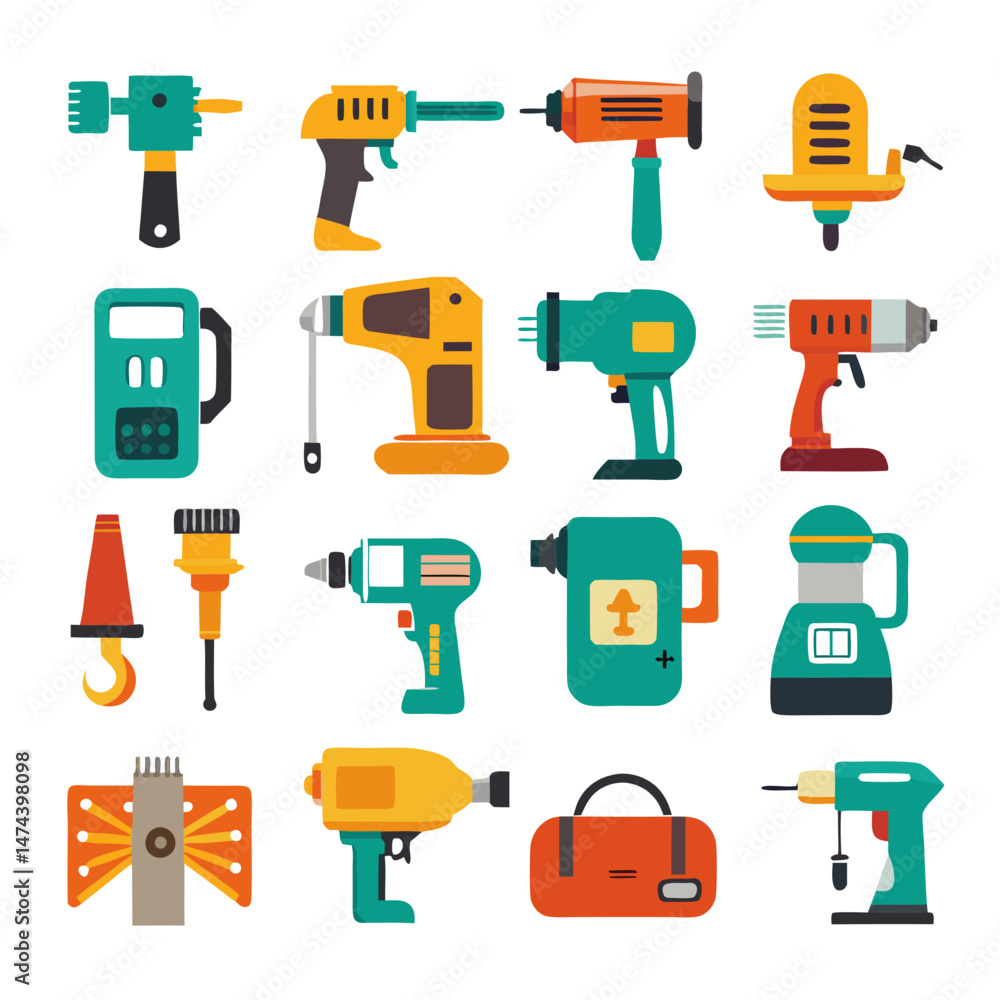 Aufkleber vector flat design of various working tool icons set
