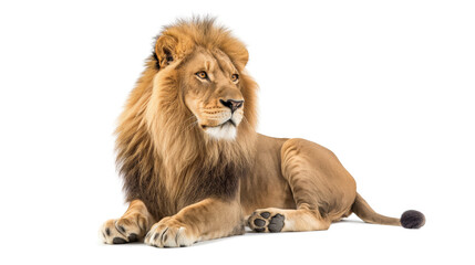 Lion on white background. Cat family. Wildlife. Predatory animal. Mammals. King of beasts	
