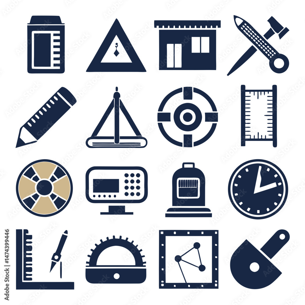 Poster engineering and architecture symbols vector graphic icon set