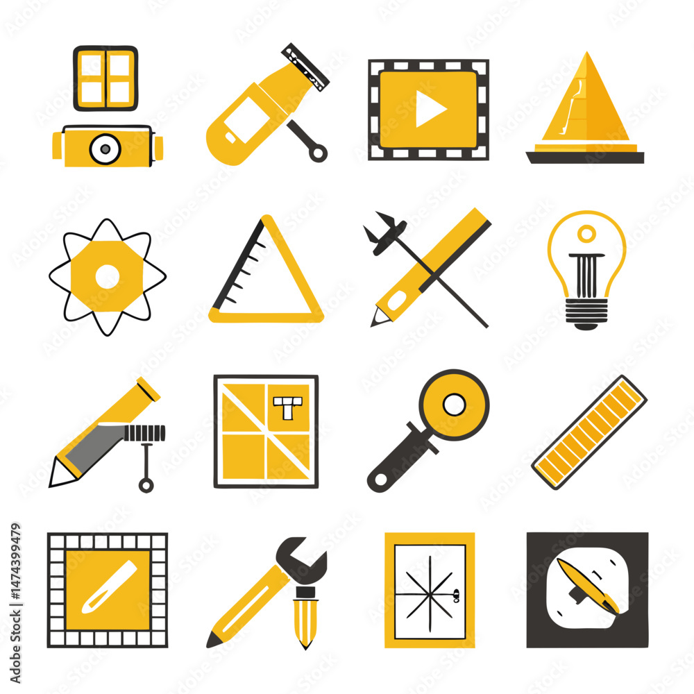 Poster creative toolkit vector icons representing different industries and professions