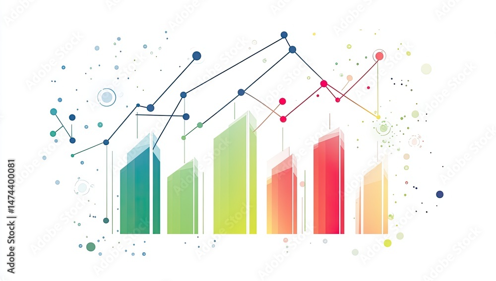 Poster colorful growth chart with connecting lines and abstract elements