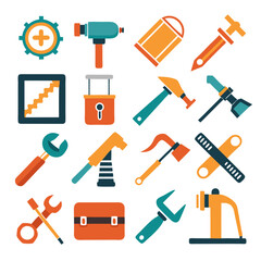 Assorted hand tools, flat vector illustration on a white background