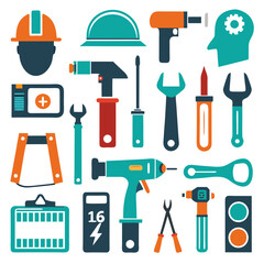 Construction and renovation tools flat design style vector illustration