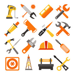 Collection of construction tools in flat design style graphics