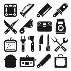 Flat Vector Icons of Various Tools and Equipment