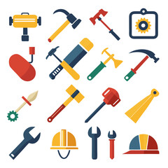 Vector illustration of various construction and carpentry tools set