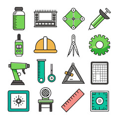 Cartoon style vector engineering science icon collection illustration