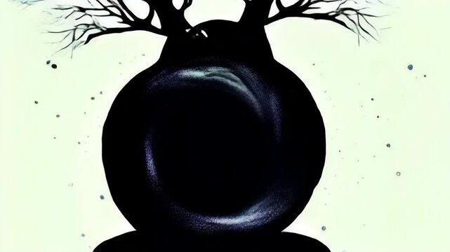 A surreal, cosmic entity stands in stark contrast against a pale, void-like background. Its form is humanoid but abstract&mdash;composed entirely of swirling, inky darkness, resembling space itself. Its fac