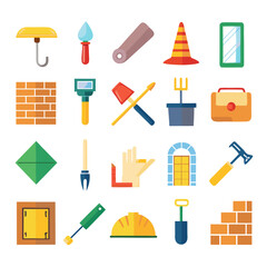 Construction worker flat icons elements vector on white background