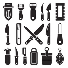 Black silhouette icons of cooking tools and utensils set