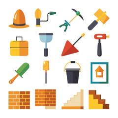 Construction and building tools in a flat design style