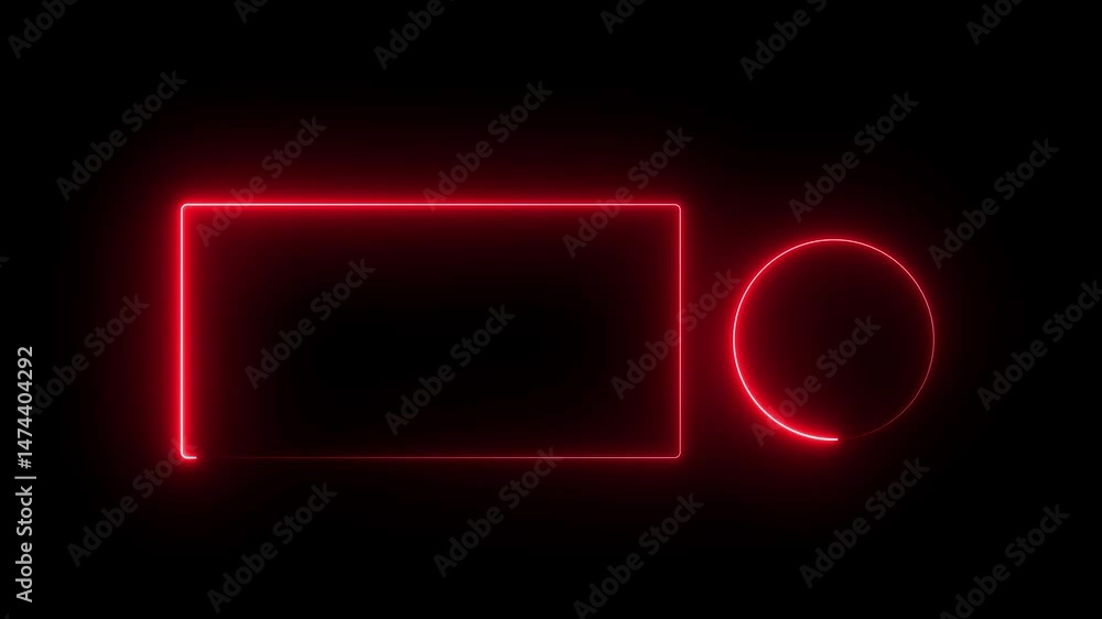 Poster cyan and purple color neon end screen frame isolated on black background. animation of rectangle glo