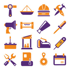 Construction and engineering vector icons set in flat style
